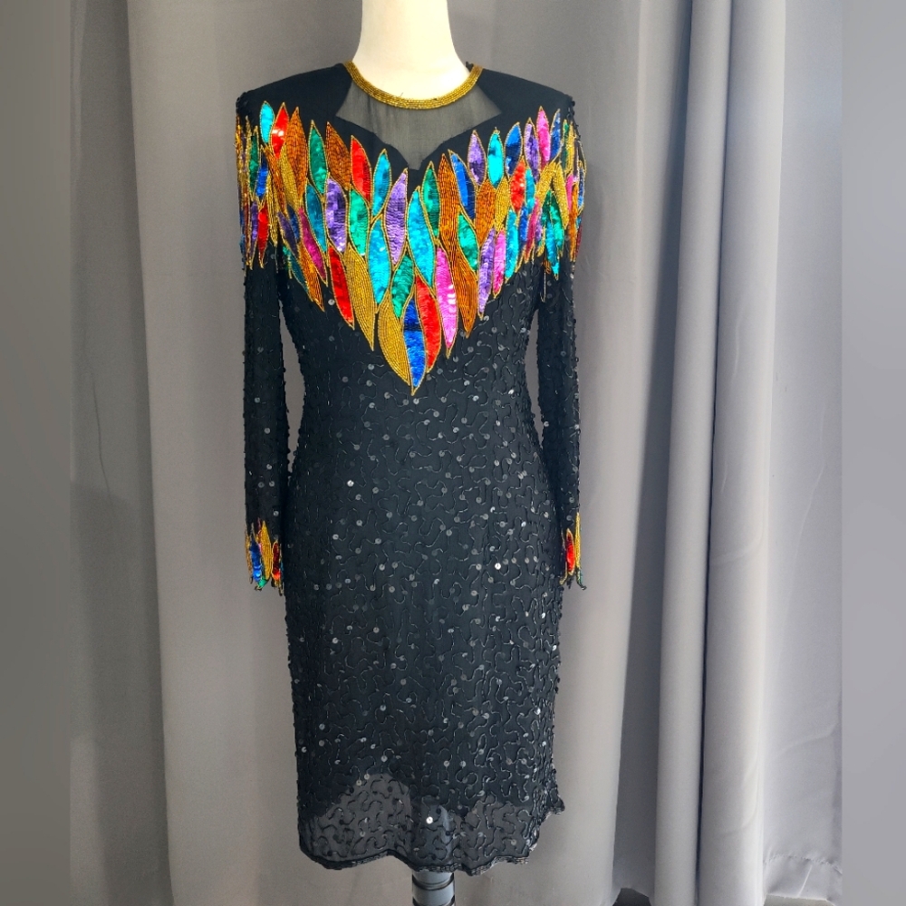 Leslie Fay 80s beaded dress size 8 vintage dress